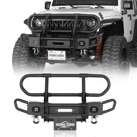 Hooke Road  Jeep JK Stubby Front Bumper w/ Grille Guard for 2007-2018 Jeep Wrangler JK b2099s  1