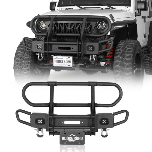 Load image into Gallery viewer, Hooke Road  Jeep JK Stubby Front Bumper w/ Grille Guard for 2007-2018 Jeep Wrangler JK b2099s  1
