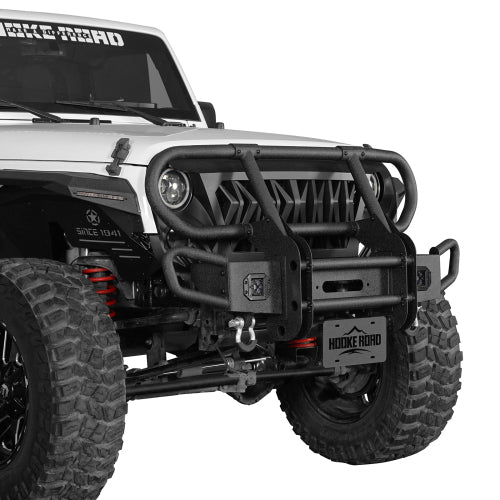 Load image into Gallery viewer, Hooke Road  Jeep JK Stubby Front Bumper w/ Grille Guard for 2007-2018 Jeep Wrangler JK b2099s  2
