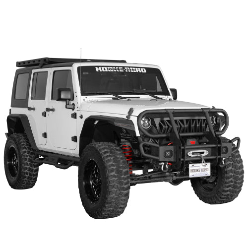 Load image into Gallery viewer, Hooke Road  Jeep JK Stubby Front Bumper w/ Grille Guard for 2007-2018 Jeep Wrangler JK b2099s  4
