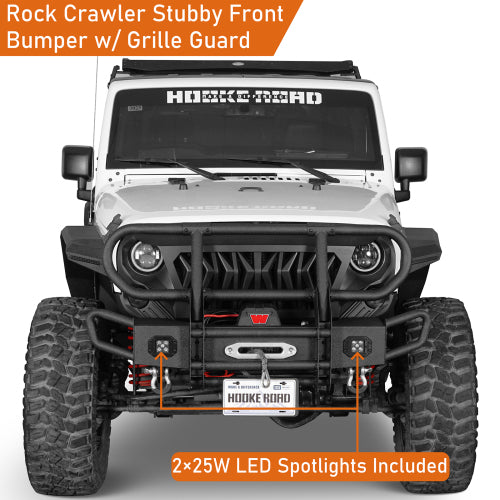 Load image into Gallery viewer, Hooke Road Jeep JK Stubby Front Bumper w/ Grille Guard for 2007-2018 Jeep Wrangler JK b2099s 9

