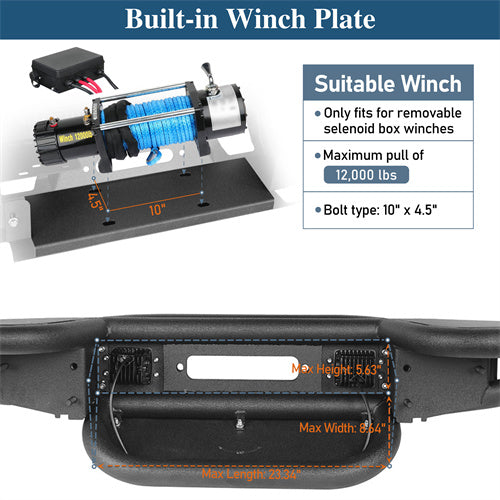 Hooke Road Stubby Tube Front Bumper w/Winch Plate & LED Spotlights(07-18 Jeep Wrangler JK)