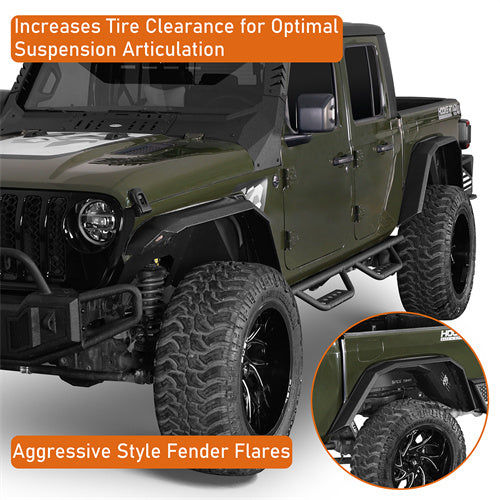 Hooke Road Jeep JT Flat Style Fender Flares for 2020-2024 Jeep Gladiator JT b7022ab 10