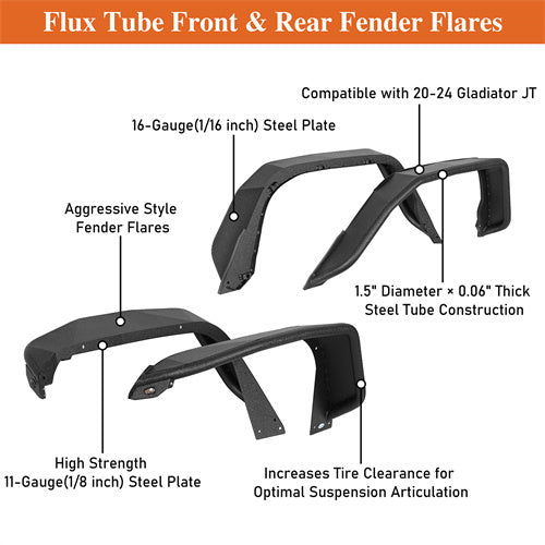 Load image into Gallery viewer, Hooke Road Jeep JT Flux Tube Fender Flares for 2020-2024 Jeep Gladiator JT b7021ab 12
