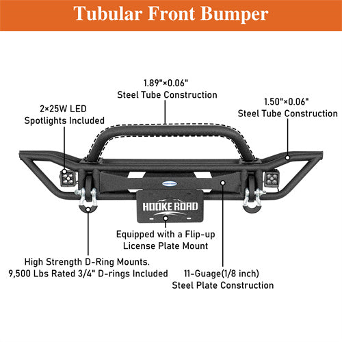 Load image into Gallery viewer, Hooke Road Jeep Tubular Front Bumper for 1997-2006 Jeep Wrangler TJ b1071s  13
