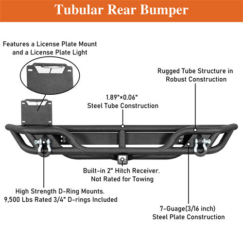 Load image into Gallery viewer, Hooke Road Jeep Tubular Rear Bumper for 1997-2006 Jeep Wrangler TJ b1072s 13
