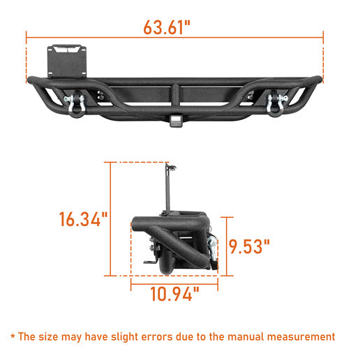 Load image into Gallery viewer, Hooke Road Jeep Tubular Rear Bumper for 1997-2006 Jeep Wrangler TJ b1072s 7
