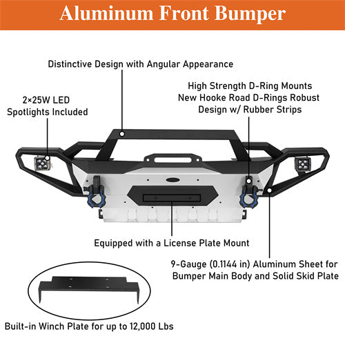 Load image into Gallery viewer, Hooke Road Jeep Wrangler Aluminum Front Bumper for 2018-2024 JL &amp; 2020-2024 GLadiator JT b3067s 12
