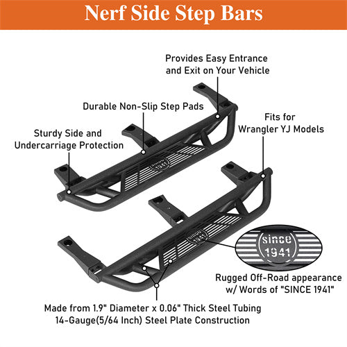 Load image into Gallery viewer, Hooke Road Jeep YJ Tubular Side Step Bars for 1987-1995 Jeep Wrangler YJ b1064s 11
