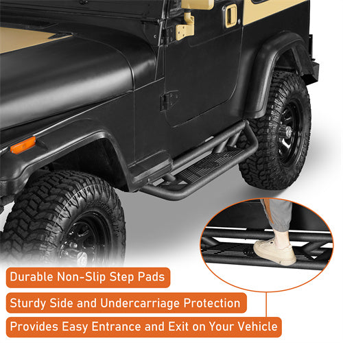 Load image into Gallery viewer, Hooke Road Jeep YJ Tubular Side Step Bars for 1987-1995 Jeep Wrangler YJ b1064s 8
