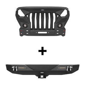 HookeRoad Front Bumper w/Grille Guard & Rear Bumper for 2007-2018 Jeep Wrangler JK Hooke Road HE.2038+2030 2