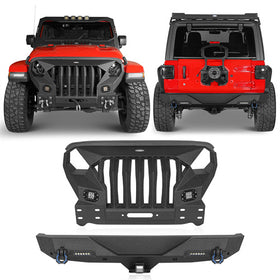 Hooke Road Full Width Front Bumper w/Mad Max Grill & Rear Bumper(18-24 Jeep Wrangler JL)