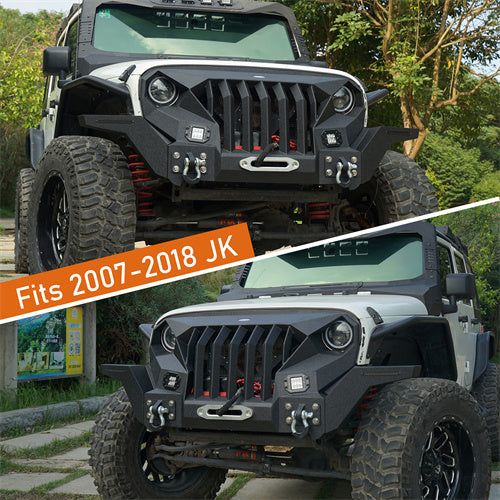 Load image into Gallery viewer, Hooke Road Mad Max Grill+Bumper with Winch Plate for 2007-2018 Jeep Wrangler JK b2038abs 11
