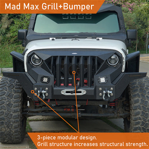 Load image into Gallery viewer, Hooke Road Mad Max Grill+Bumper with Winch Plate for 2007-2018 Jeep Wrangler JK b2038abs 7
