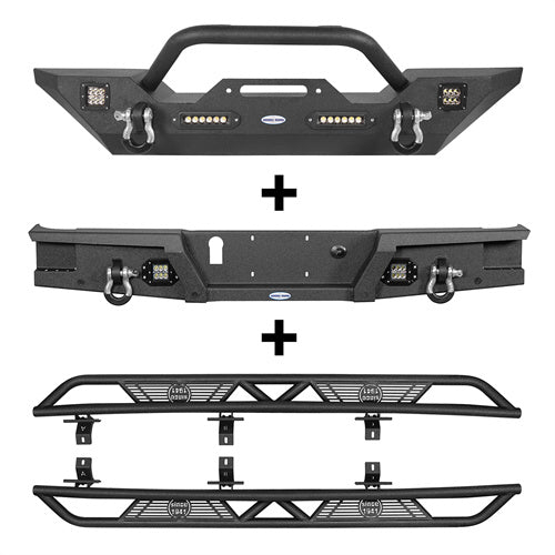 HookeRoad Jeep JT Mid Width Front Bumper / Rear Bumper / Running Boards for 2020-2023 Jeep Gladiator HookeRoad HE.3018-+7003+7000 2-2