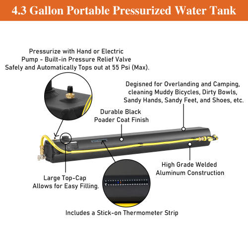 Hooke Road 4.3 Gallon Portable Pressurized Water Tank Storage for Overland Off-Road Vehicles & Pick-up Trucks b9915s 13