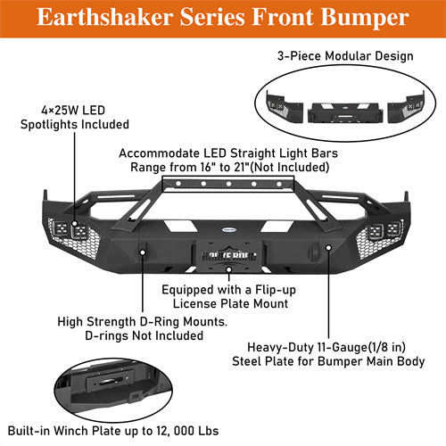 Load image into Gallery viewer, Hooke Road Ram 1500 Front Bumper with Winch Plate &amp; 4 × LED Lights for 2009-2012 Ram 1500 b6203 11
