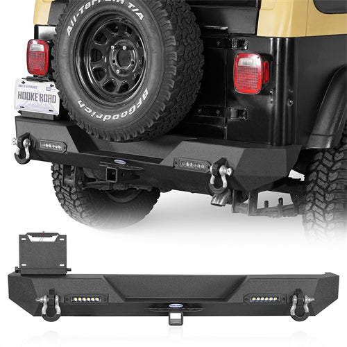 Load image into Gallery viewer, Hooke Road Rear Bumper with LED Lights &amp; 2&quot; Hitch Receiver for 1987-1995 Jeep Wrangler YJ b1062s 1
