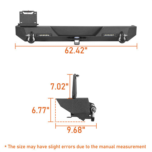 Load image into Gallery viewer, Hooke Road Rear Bumper with LED Lights &amp; 2&quot; Hitch Receiver for 1987-1995 Jeep Wrangler YJ b1062s 7
