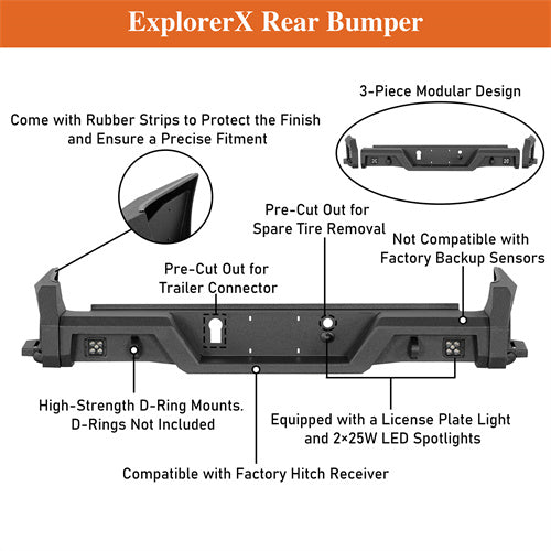 Hooke Road Replacement Rear Bumper with Bedside Slider Steps for 2015-2022 Chevy Colorado & GMC Canyon, Excluding ZR2 Models b9108s 13