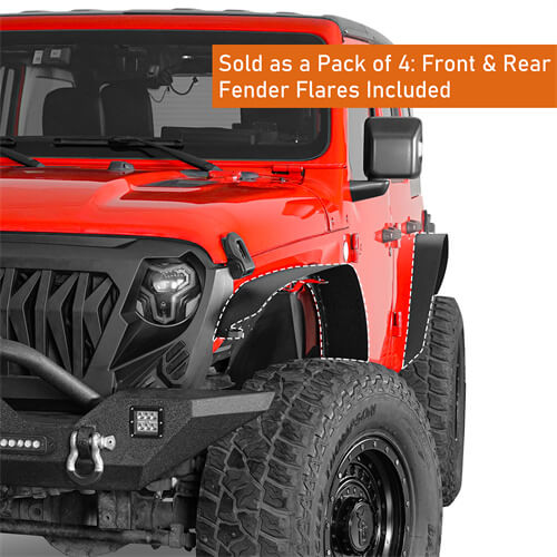 Hooke Road Front & Rear Slim Flat Fender Flares Kit For 2018-2023 Jeep Wrangler JL B3049 10