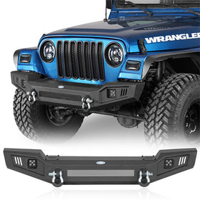 Hooke Road Steel Front Bumper with LED Spotlights for 1997-2006 Jeep Wrangler TJ b1073s 1