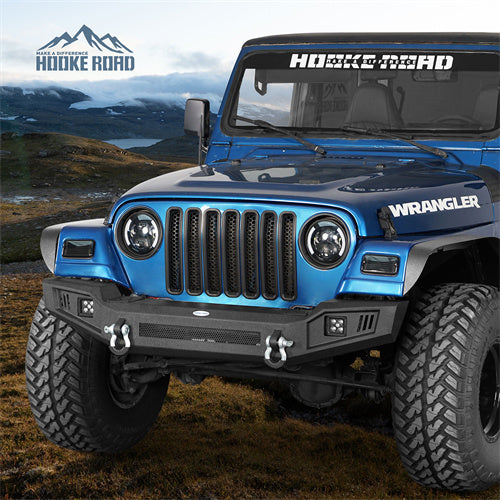 Load image into Gallery viewer, Hooke Road Steel Front Bumper with LED Spotlights for 1997-2006 Jeep Wrangler TJ b1073s 3
