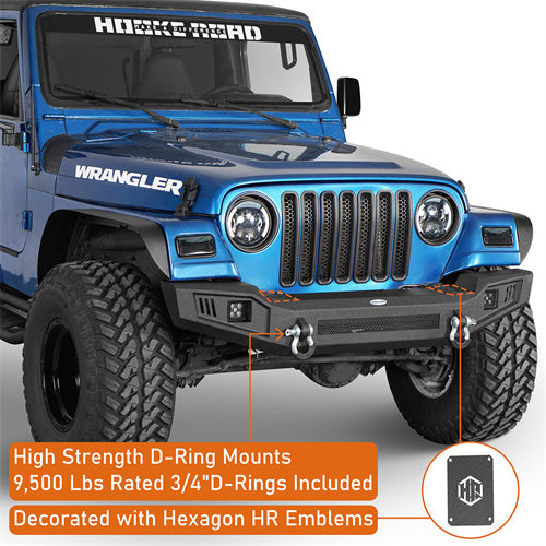 Load image into Gallery viewer, Hooke Road Steel Front Bumper with LED Spotlights for 1997-2006 Jeep Wrangler TJ b1073s 8
