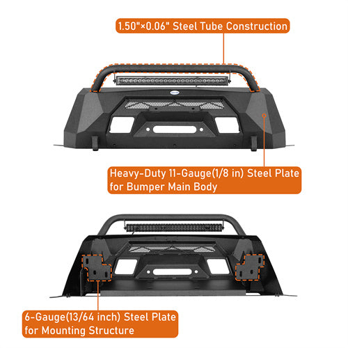 Hooke Road Stubby Front Bumper with Winch Plate & LED Spotlight for 2015-2020 Chevy Colorado, Excluding ZR2 Models b9112s 14