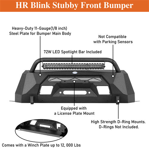 Hooke Road Stubby Front Bumper with Winch Plate & LED Spotlight for 2015-2020 Chevy Colorado, Excluding ZR2 Models b9112s 15