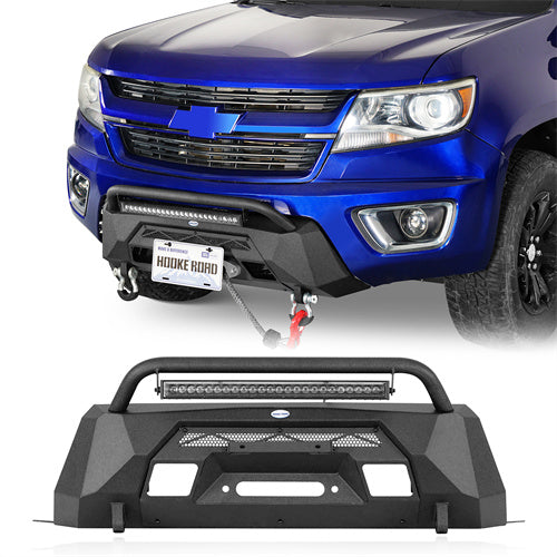 Load image into Gallery viewer, Hooke Road Stubby Front Bumper with Winch Plate &amp; LED Spotlight for 2015-2020 Chevy Colorado, Excluding ZR2 Models b9112s 1
