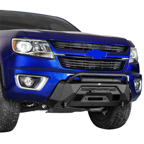 Load image into Gallery viewer, Hooke Road Stubby Front Bumper with Winch Plate &amp; LED Spotlight for 2015-2020 Chevy Colorado, Excluding ZR2 Models b9112s 2
