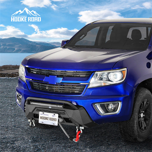 Load image into Gallery viewer, Hooke Road Stubby Front Bumper with Winch Plate &amp; LED Spotlight for 2015-2020 Chevy Colorado, Excluding ZR2 Models b9112s 5
