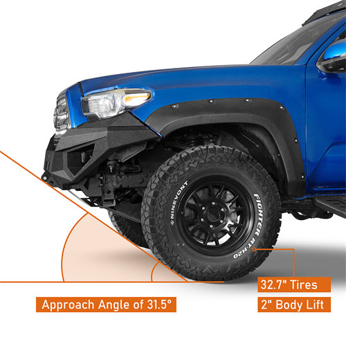 Load image into Gallery viewer, Hooke Road Tacoma Front Bumper with Skid Plate &amp; LED Lights for 2016-2023 Toyota Tacoma 3rd Gen b4227s 9
