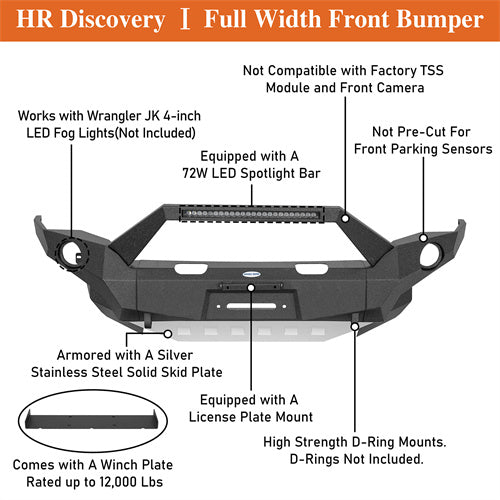 Load image into Gallery viewer, Hooke Road 2014-2024 Toyota 4Runner Full Width Front Bumper w/ Winch Plate &amp; LED Light Bar b9814abs 13
