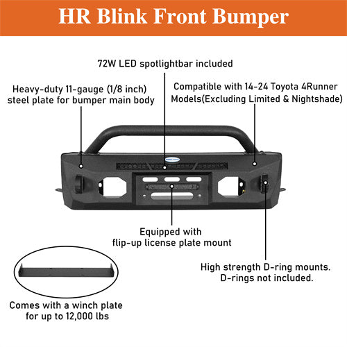 Load image into Gallery viewer, Hooke Road 2014-2024 Toyota 4Runner Stubby Front Bumper, Excluding Limited &amp; Nightshade b9818s 14
