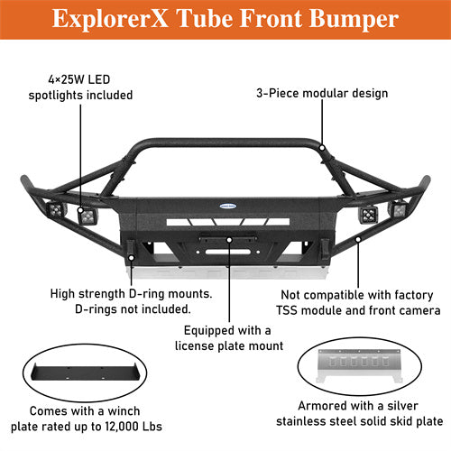 Hooke Road Tube Front Bumper for 2016-2023 Toyota Tacoma 3rd Gen b4226ab 14