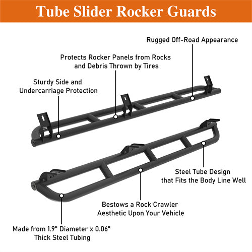 Hooke Road Tube Slider Rocker Guards for 2015-2024 Chevy Colorado & GMC Canyon Crew Cab b9102s 11