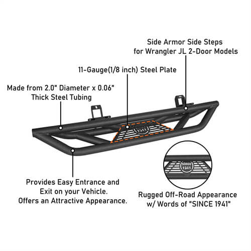 Load image into Gallery viewer, 18-23 Jeep Wrangler JL Wheel To Wheel Running Boards 4x4 Jeep Parts For 2-Door - Hooke Road b3050 16
