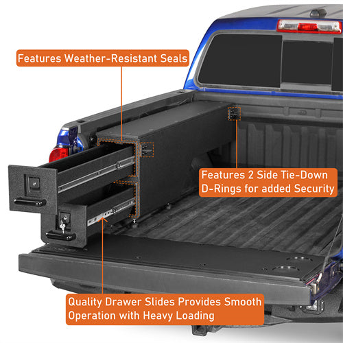 Hooke Road Wheel Well Storage Drawer System Truck Side Box for 2015-2022 Chevy Colorado GMC Canyon  5'2" Bed b9105s 8