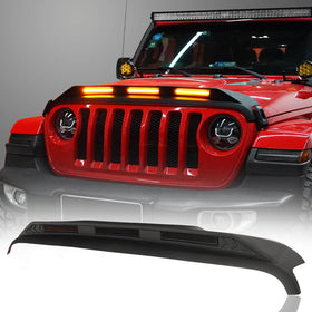 Hooke Road Jeep Hood Protector w/ Amber Lights for 2018-2022 Jeep Wrangler JL  and 2020-2022 Gladiator JT bxg30023 2