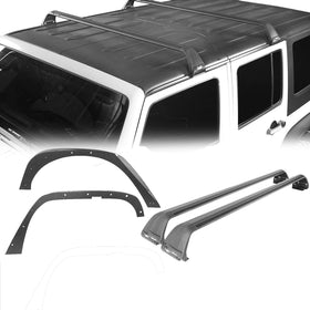 Hooke Road Flat Fender Flares & Black Cross Bars Roof Rack(07-18 Jeep Wrangler JK)