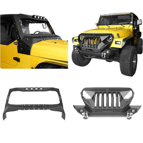 Hooke Road Jeep TJ Front Bumper & Windshield Frame Cover for 1997-2006 Jeep Wrangler TJ bxg10171027 2