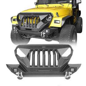 Hooke Road Jeep TJ Front Bumper Grille Guard Winch Plate for 1997-2006 Jeep Wrangler TJ u-Box Offroad Jeep Wrangler Front bumper Jeep Front bumper Jeep Wrangler Accessories BXG214 2