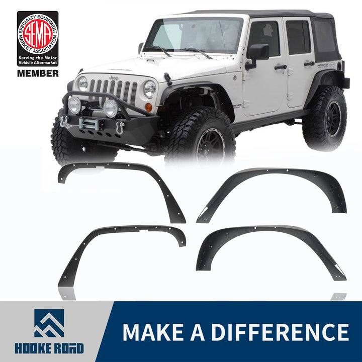 HookeRoad Jeep JK Flat Fender Flares Steel Fender Flares for 2007-2018 ...