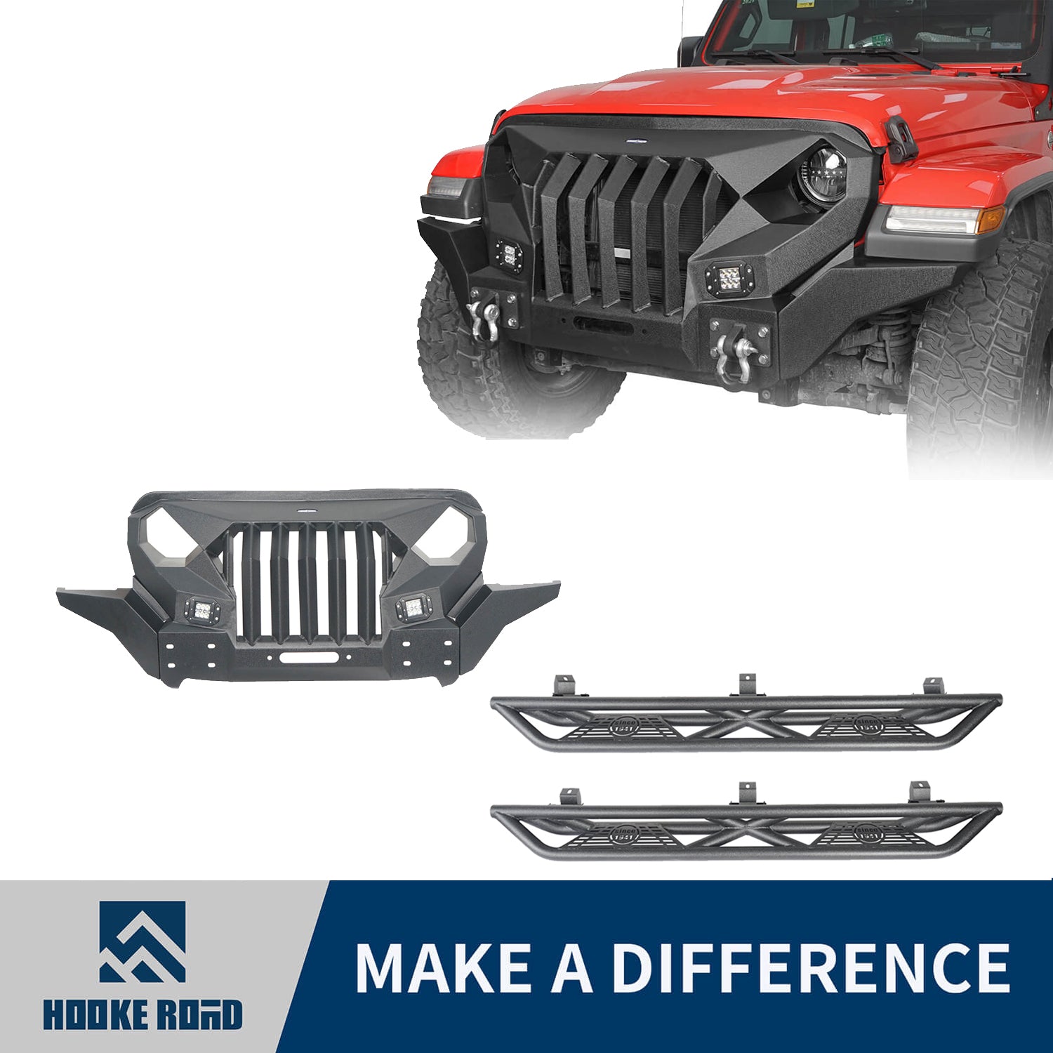 Hookeroad Jeep Jl Mad Max Front Bumper And Running Boards For 2018 2024 Jeep Wrangler Jl Hooke 1821