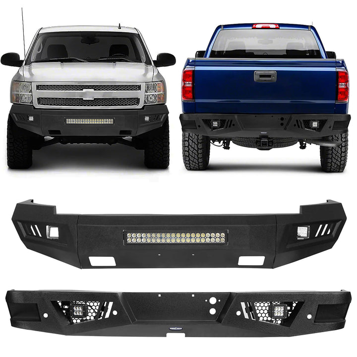 Silverado Front Bumper & Rear Bumper Combo w/LED Lights For Chevy Silv ...